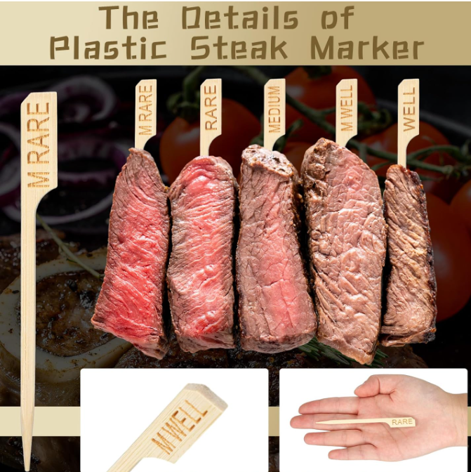 200Pcs 3.94 Inch Assorted Bamboo Steak Markers Wood Meat Marker
