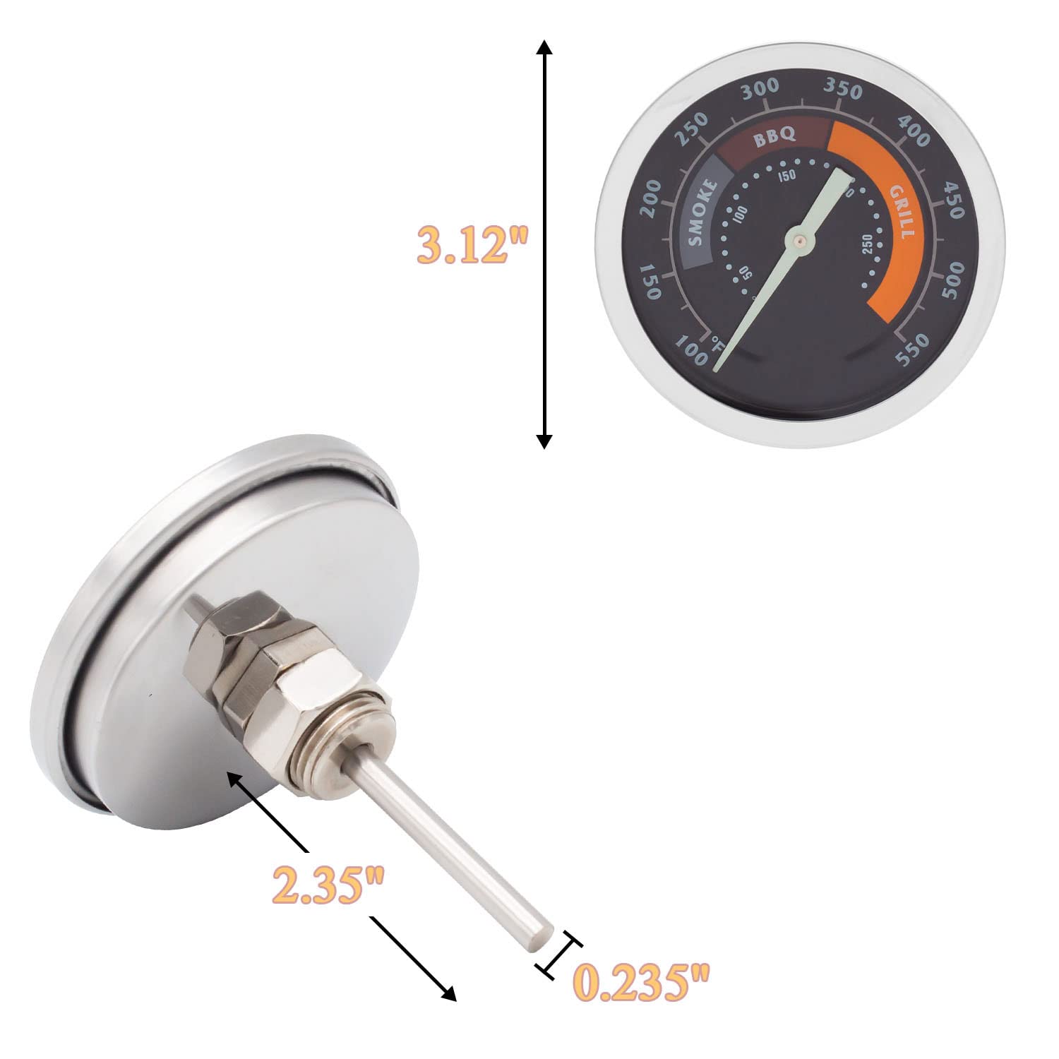 Barbecue BBQ Smoker Grill Thermometer Temperature Gauge