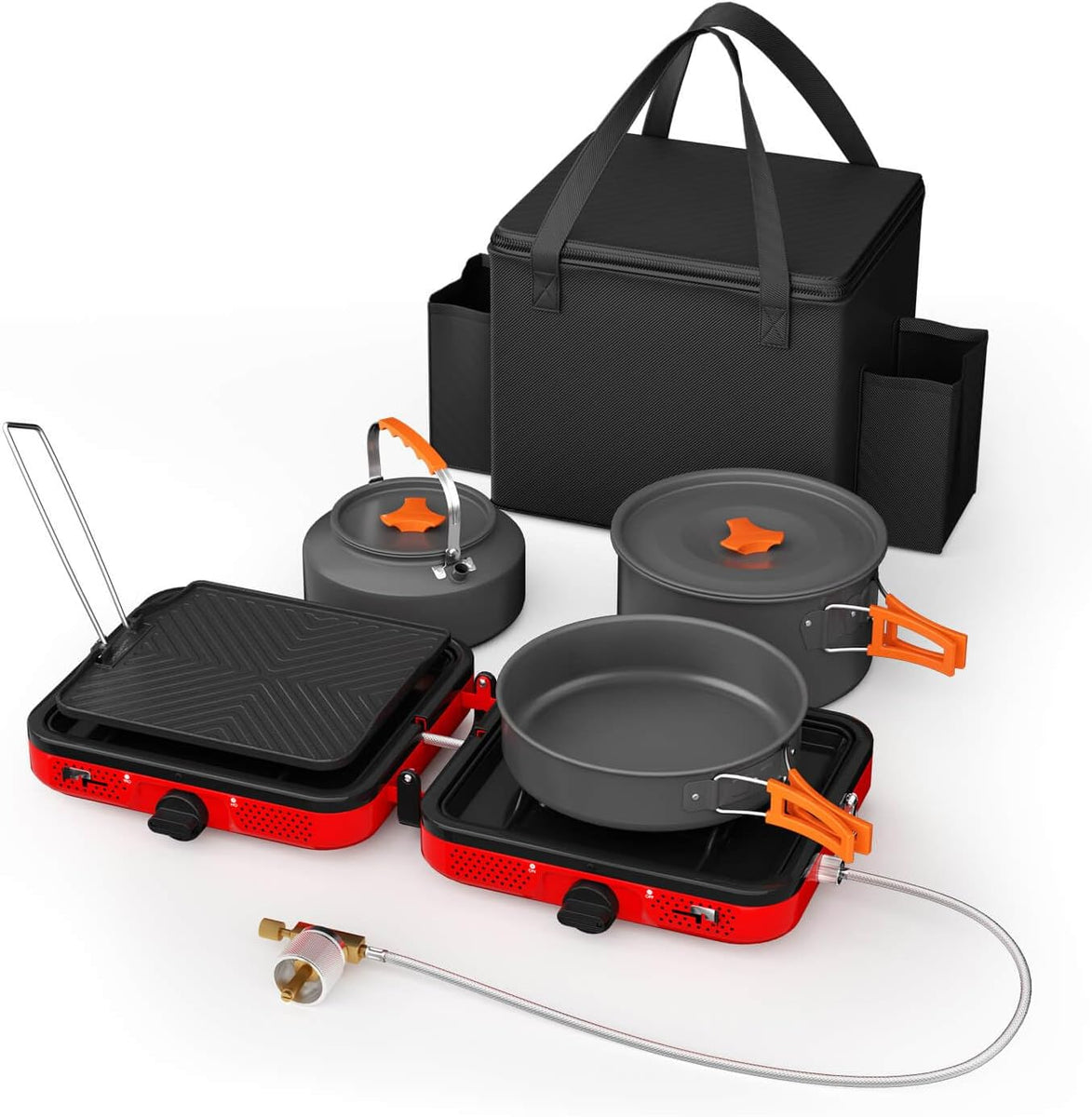 Portable 2 Burner Camping Stove Set, 20,000 BTU/h, with Folding