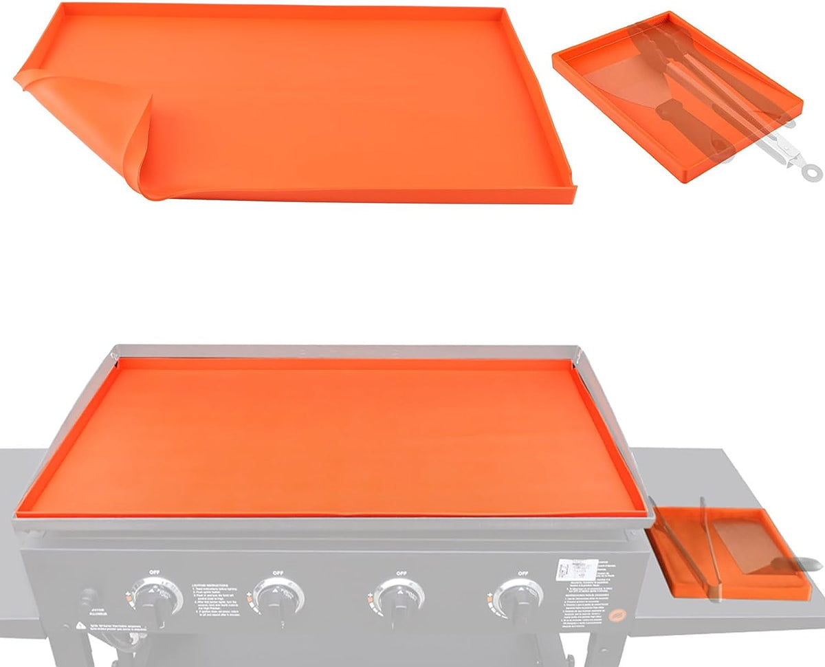 Silikon-Grillmatte Für Blackstone & Andere Grills – Hitzebeständig Bis 260°C, Mit Tropf-Pad, Orange