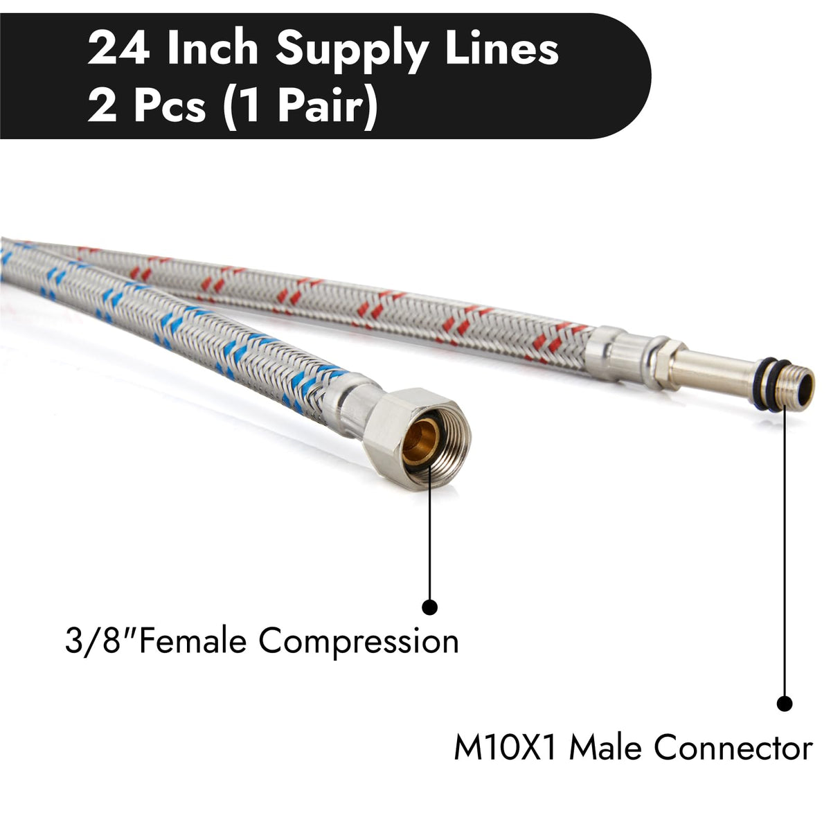24-Inch Long Faucet Connector Braided Stainless Steel Supply Hose 3/8