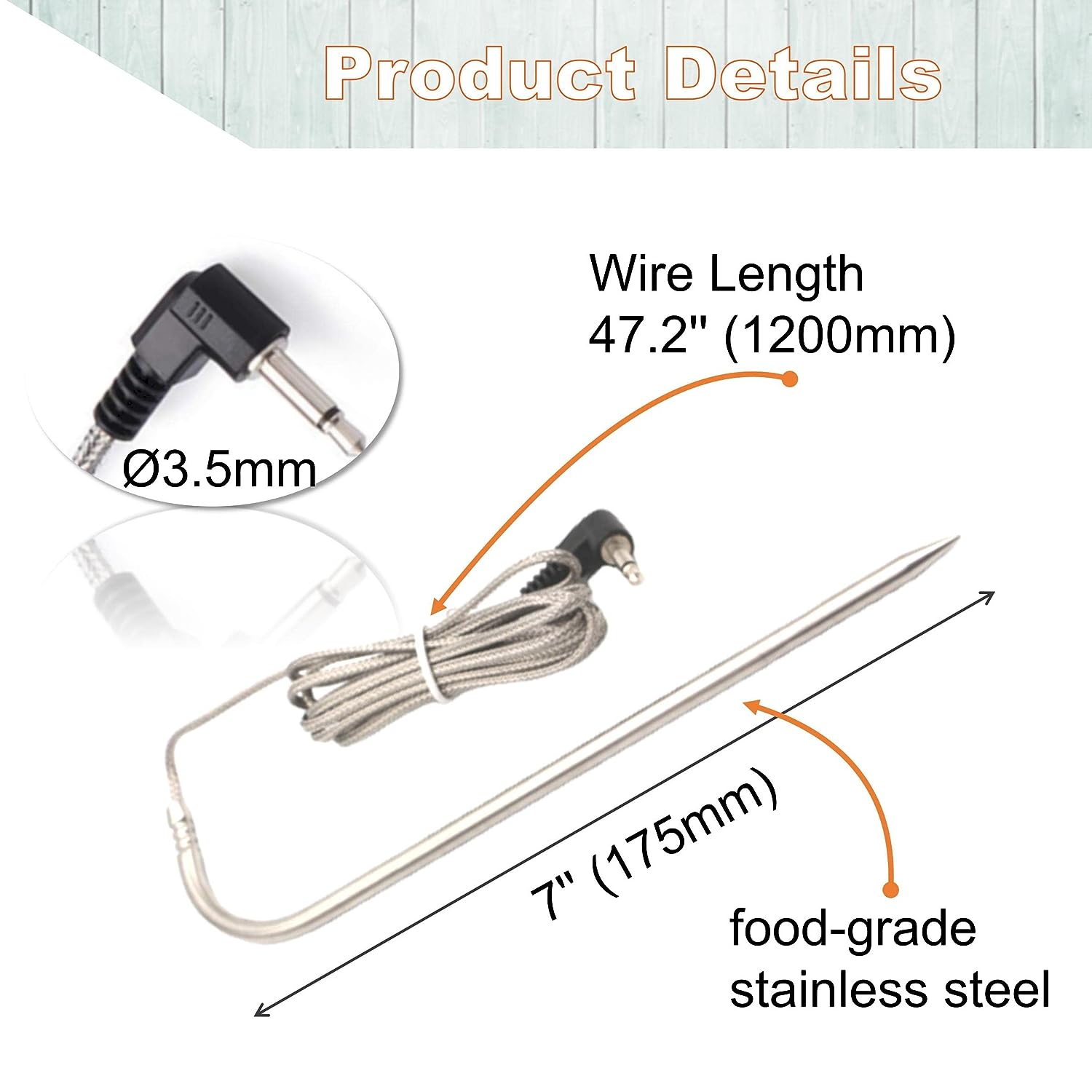 2-Pack Meat Probe for Char-Griller Gravity Fed 980 Charcoal Grill, 3.5 mm  Waterproof Thermometer