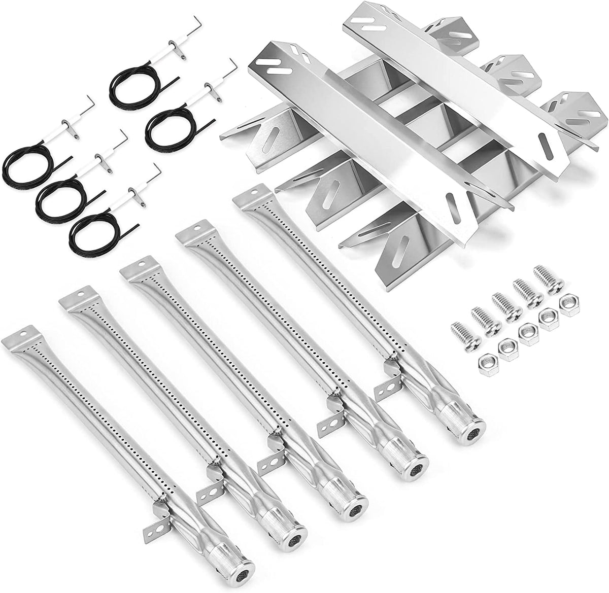 Grill Ersatzteile Set Für Cuisinart Gasgrill GAS9456AS / GAS9556AS - Enthält 4 Heizzelte, 4 Brenner, 4 Zünder, Kompatibel Mit 4 & 5 Brenner Modellen