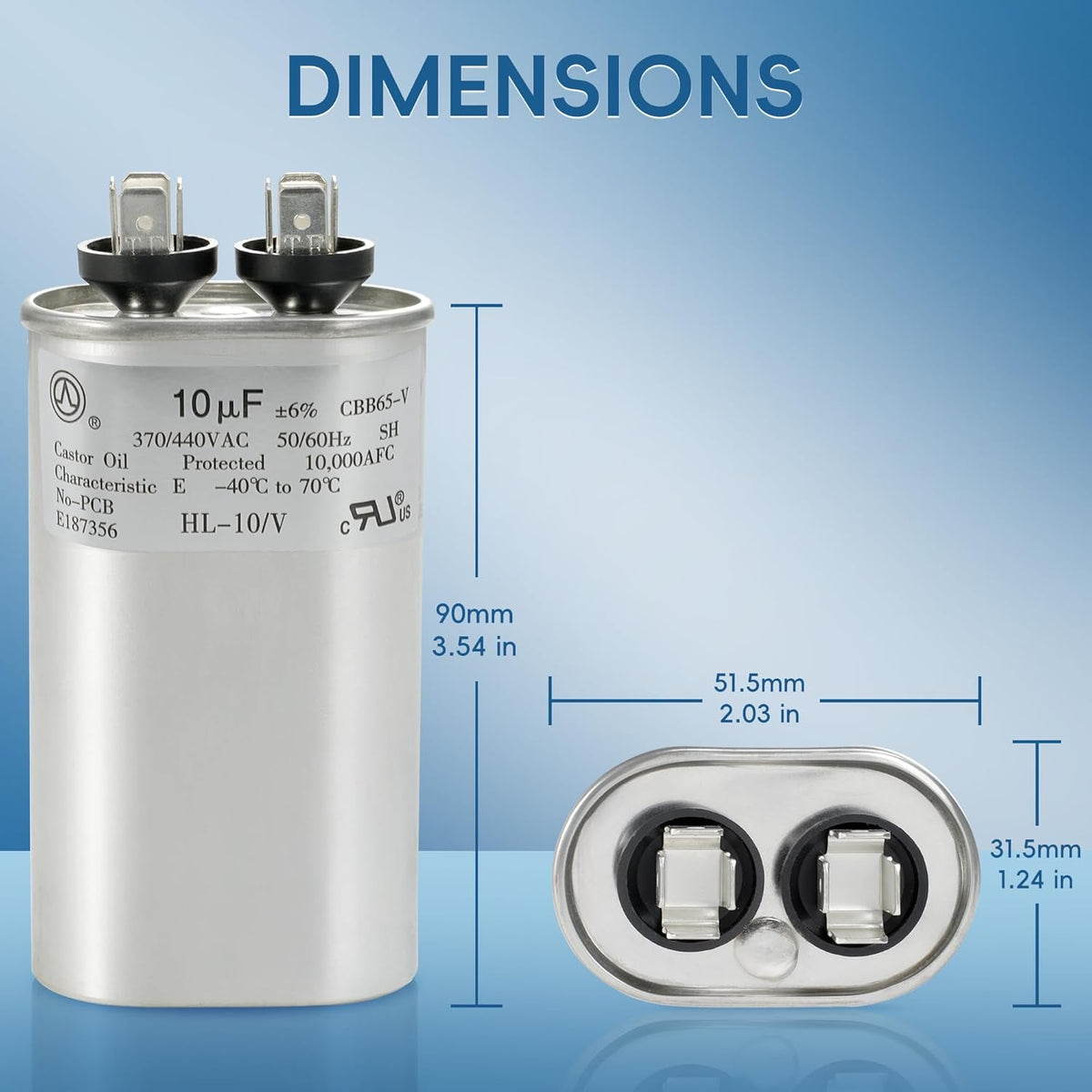 AC Capacitor 10uF or 10MFD ±6% 370V/440VAC CBB65 Oval Start