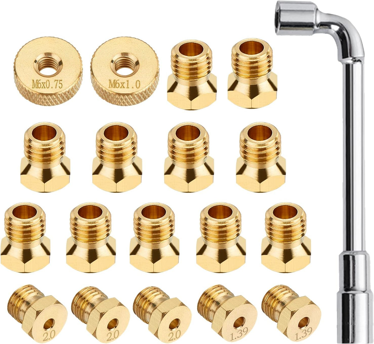 20-Pack Brass Jet Nozzles – M6x0.75mm Orifice Conversion Kit For Propane Grills (0.5mm Hole)