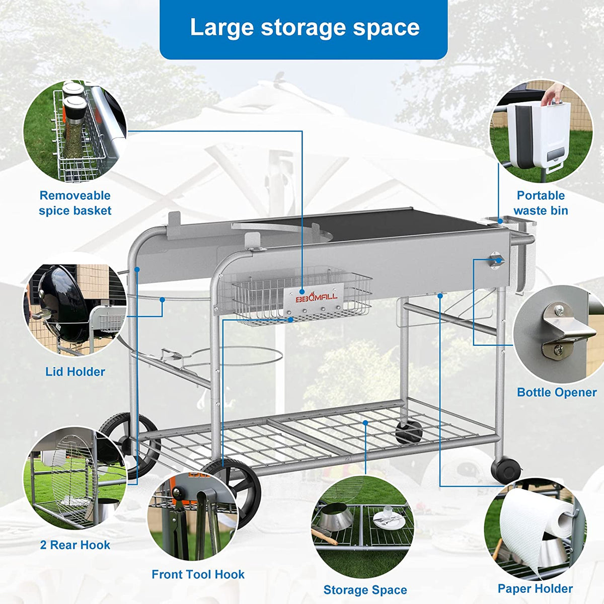 Grill Table Stand Cart for er 22" and 18“ Original Kettle, Performe