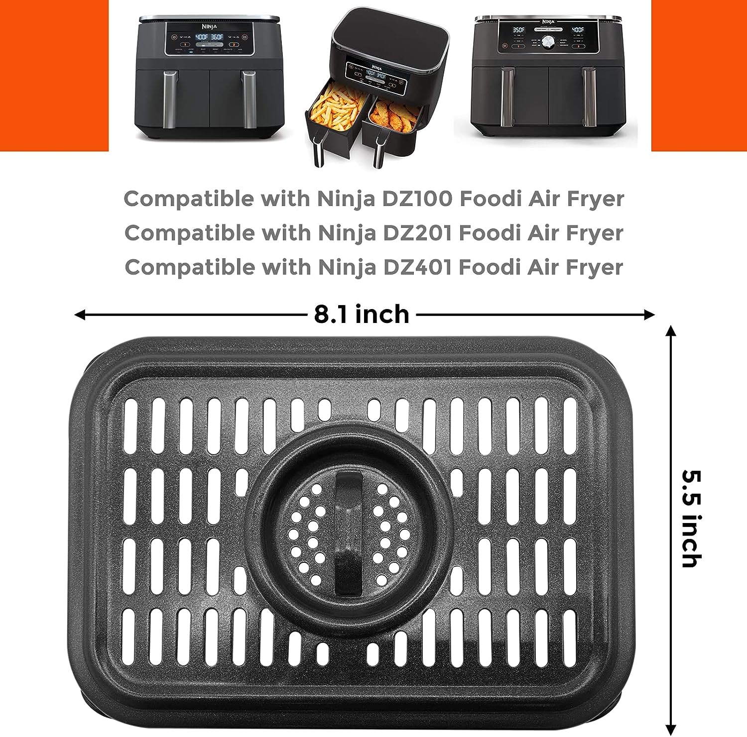 2 PCS Air Fryer Replacement Parts for Ninja Foodi DZ090 6QT DZ201 DZ100 8QT  DualZone Air Fryers, Non-Stick Food Grade Air Fryer Accessories Grill Pan