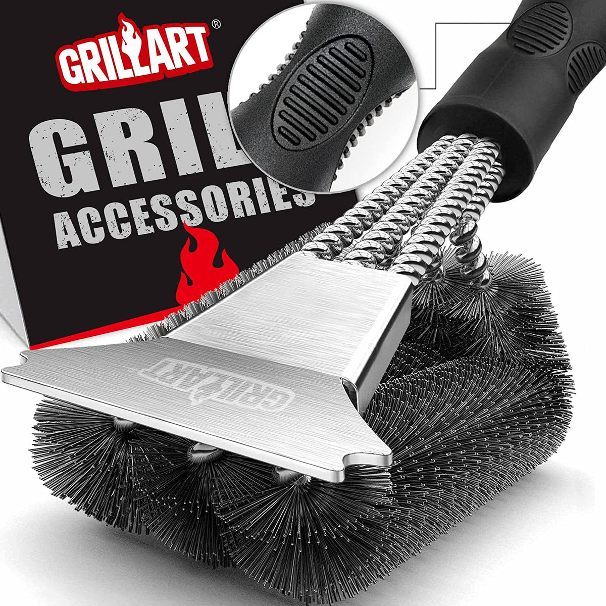 Stainless Steel Grill Brush And Scraper - Safe And Effective Bbq Cleaning  Tool For Porcelain, Weber, Gas, And Charcoal Grills - Perfect Gift For Grill  Wizards - Temu