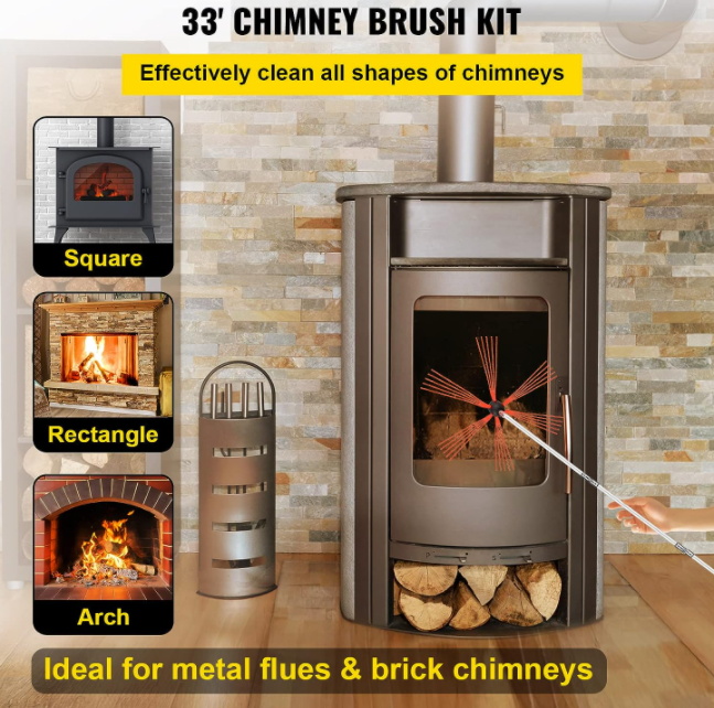 Chimney Sweep Kit 33 ft. Chimney Brush Kit with 10 Nylon Rods and 2 BR
