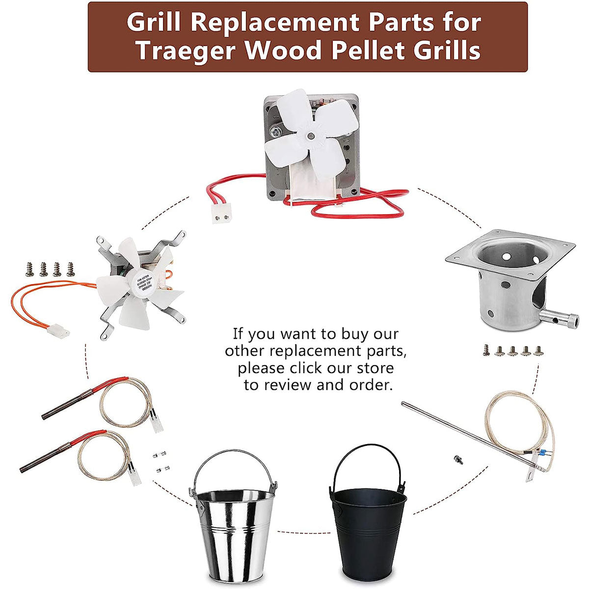 Pellet Grill Hot Rod Ignitor, Fire Burn Pot and Ash Remover Kit for Tr