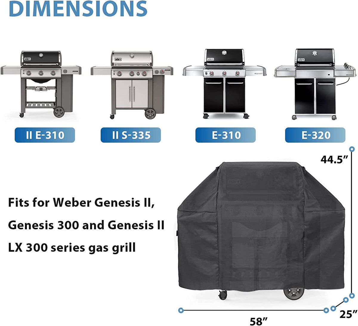 58'' Premium Grill Cover 7130 for Weber Genesis II, Genesis