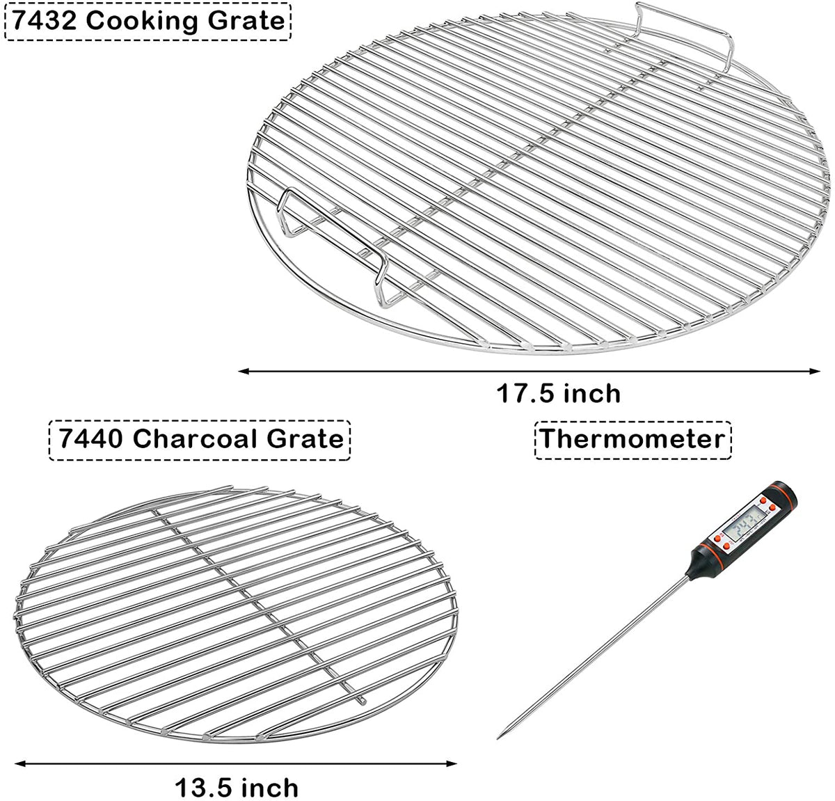 BBQ Grates Kit fits 18.5'' Weber Kettle Grills, 7432 + 7440 Grate + Th –  GrillPartsReplacement - Online BBQ Parts Retailer