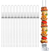 12pcs 17" Kabob Skewers for Kabobs w/ Push Bar Double Pronged Anti-Roll Flat BBQ Kebab Skewers for Grilling Reusable for Meat Shrimp Chicken Veggie