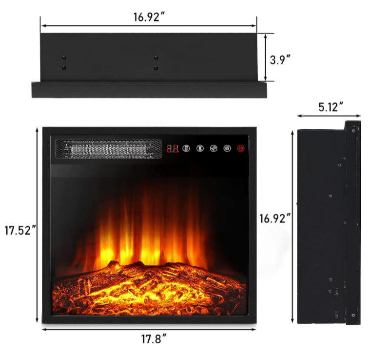 18 Inch Small Electric Fireplace Insert Heater with LED Realistic Flam ...