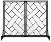 44 x 33 in 2-Panel Handcrafted Wrought Iron Decorative Mesh Geometric Fireplace Screen, Fire Spark Guard w/Magnetic Doors, Black