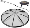 22 Inch Fire Pit Spark Screen, Collapsible with Handle & Poker, 12 Reinforced Bars, Heavy-Duty Steel Mesh Round Cover