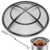 24 Inch Fire Pit Spark Screen with Handle & Poker, Heavy-Duty Steel Firepit Cover Round Mesh