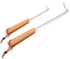 2Pcs Food Flipper 12 & 17 Inch Meat Turner Hook, Stainless Steel Pig Tail Hook W/ Wooden Handle for BBQ Grilling Griddle Kitchen Cooking, Right Handed
