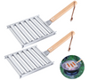 2Pcs Hot Dog Roller for Grill, Stainless Steel Sausage Roller Rack with Handle, BBQ Griller for Evenly Cooked, 10 Hot Dog Capacity, 6.5 x 5.5 Inch