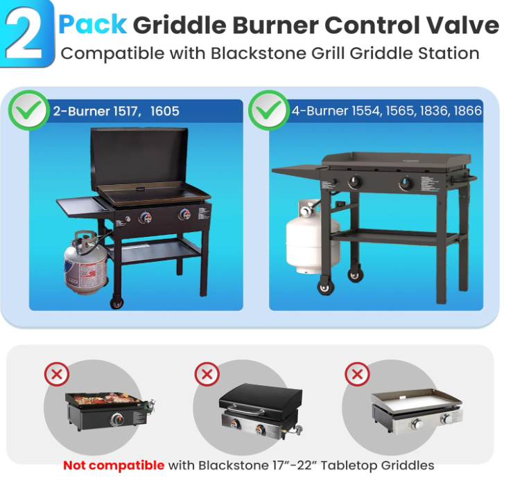 2-Pack Burner Control Valve For Blackstone Grill Griddle OEM