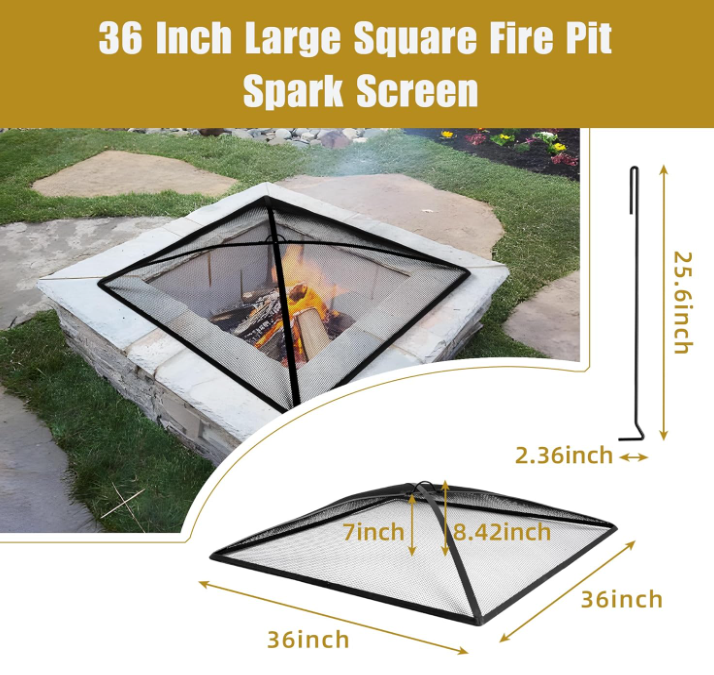 36 in Heavy Duty Fire Pit Spark Screen Cover, Steel Mesh Square Firepi ...