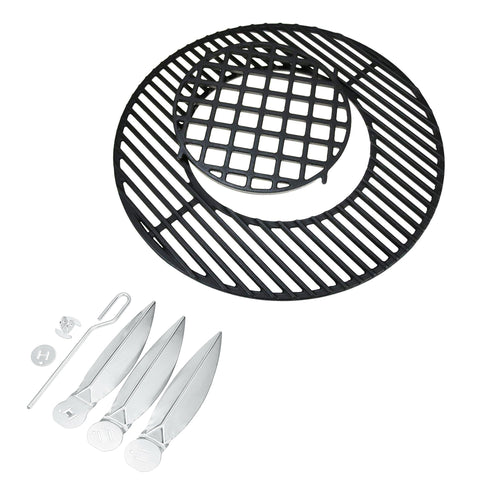 Cast Iron Grill Grate + Cleaning System fits Weber 22.5 Charcoal Grill, Weber 8835+7444 Replacement Parts