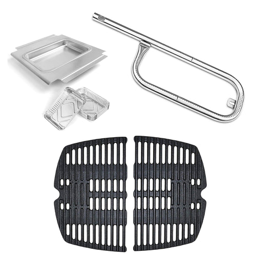 60040 Grill Burner + 7644 Grill Grates + 80346 Catch Pan for Weber Baby Q, Q100, Q120, Q1000, Q1200 Grill Replacement Parts