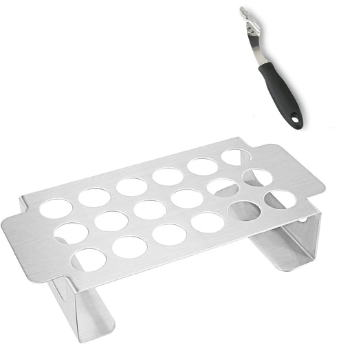 Jalapeno Poppers Rack with Corer Tool - 18 Hole Stainless Steel Popper Holder for BBQ Smoker or Oven, Come with Smoking Guide and Scraper