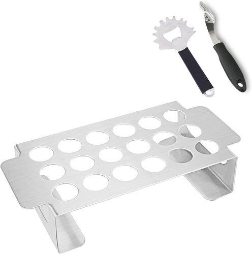 Jalapeno Poppers Rack with Corer Tool - 18 Hole Stainless Steel Popper Holder for BBQ Smoker or Oven, Come with Smoking Guide and Scraper