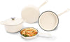 Enameled Cast Iron Cookware Set, 5 Piece Set of Frying Pans, Dutch Oven with lid, PFAS & PTFE & PFOA Free, Gas/Induction/Oven Compatible, Cream White
