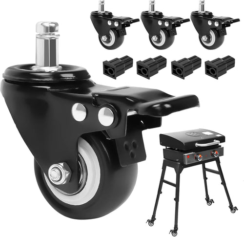 2" Caster Wheels for Blackstone 17" & 22" Griddle Stand, 360 Degree Griddle Wheels with Brake (4 Pack Wheels and Balancers)