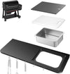 Front Table Shelf for Weber Searwood XL 600 Pellet Smoker, 35" x 12.5" Large Front Shelf with Stainless Steel Pan, Cutting Board, Lid & 5 Hooks