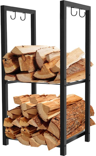 2 Tiers Small Firewood Log Storage Rack Holder for Indoor Fireplace or Outdoor Patio Fire Pit