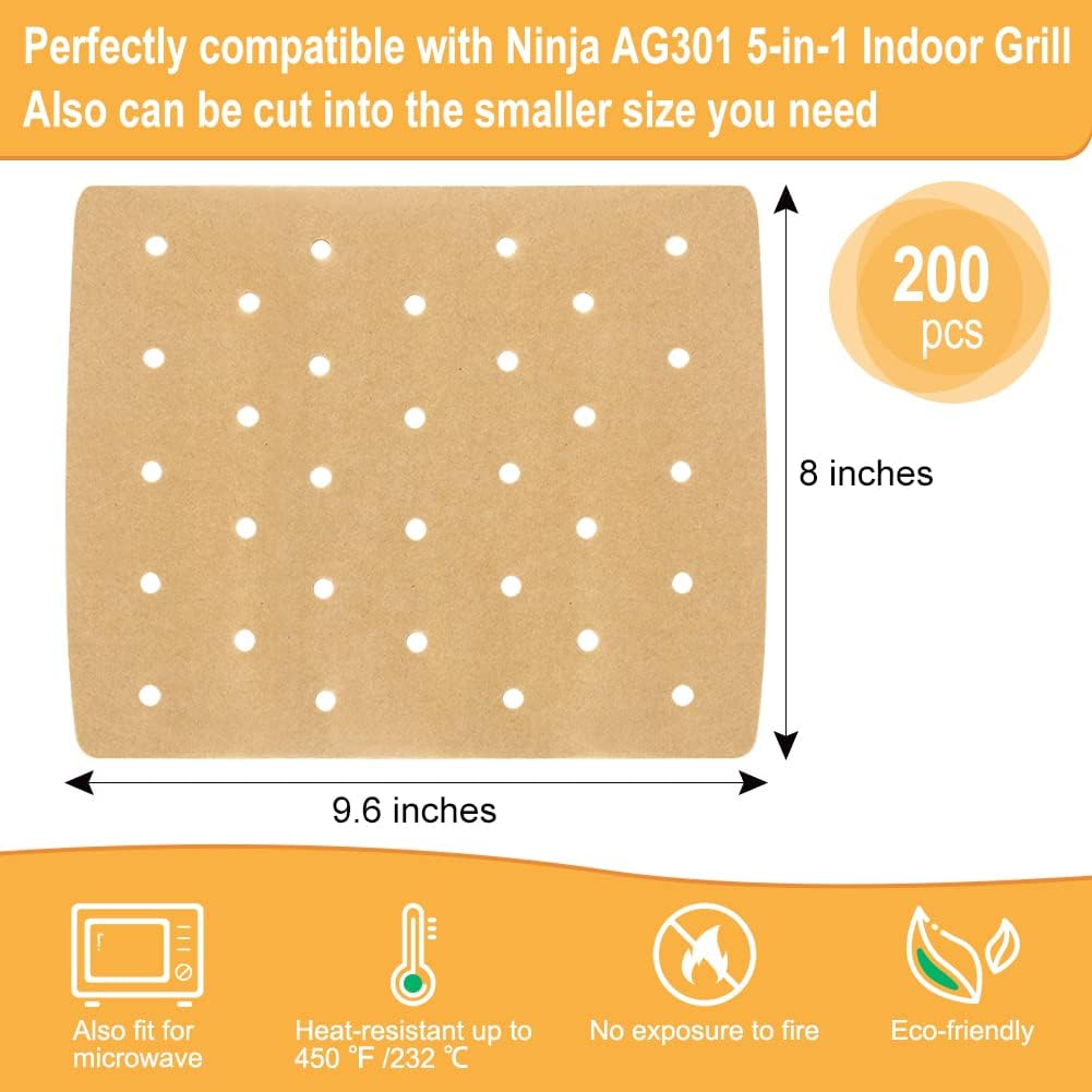 MooManGoo Air Fryer Disposable Paper Liners Square 9 Inch for Ninja AG301  Foodi Grill,100Pcs Large Paper Liners for 6-10QT Air fryer, Non-stick