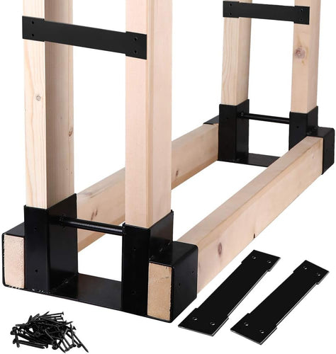 Outdoor Firewood Log Storage Rack 2x4 Black Bracket Kit Fireplace Wood Storage Holder Adjustable to Any Length