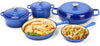 Enameled Cast Iron Cookware Set, 8 Piece of Casserole, Dutch Ovens, Skillet and 3 Lids, Gas/Induction Compatible, PFA Free, with Pan Rack, Cobalt Blue