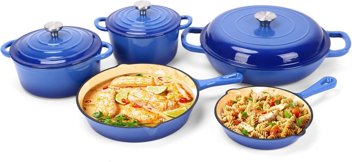 Enameled Cast Iron Cookware Set, 8 Piece of Casserole, Dutch Ovens, Sk ...