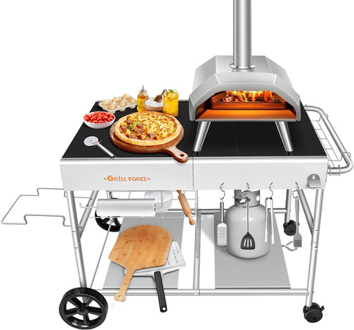 Movable Pizza Oven Cart Table Stand, Grill Table Stand, Dinning Cart, Food Prep Work Cart, Fit for Ooni Koda, Karu, Fyra, Ninja Woodfire, Blackstone