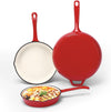 Nonstick Enameled Cast Iron Cookware, 3 Frying Pan Set 8-Inch, 9.5-Inch Frying Pan & 11-Inch Frying Pan, Compatible with All Stovetops, Red
