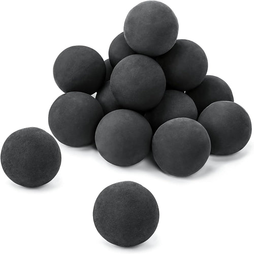3 Inch Black Round Ceramic Fire Balls for Fire Pit, Tempered Fire Stones for Natural or Propane Fireplace, Set of 15 Reusable Fireballs