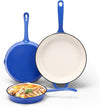 Nonstick Enameled Cast Iron Cookware, 3 Frying Pan Set 8-Inch, 9.5-Inch Frying Pan & 11-Inch Frying Pan, Compatible with All Stovetops, Blue
