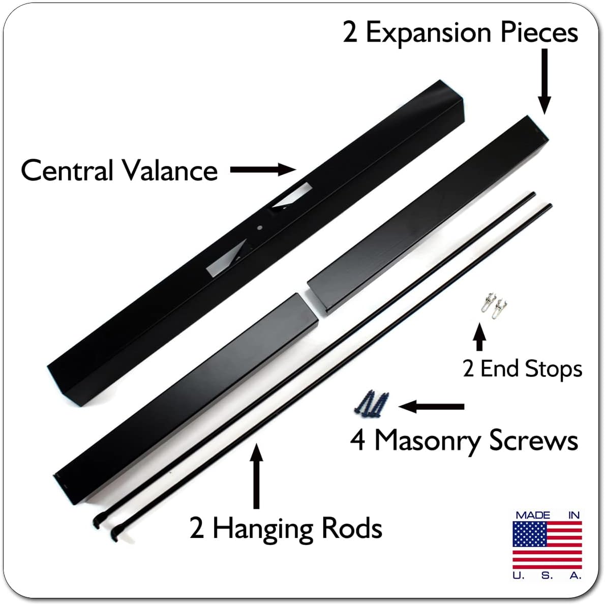 36-48 Inch Black Adjustable Rod and Valance Kit for Masonry Fireplace ...