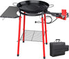 22 Inch Tabarca Paella Pan Set with Burner, and Side Shelf, 4 Reinforced Legs with Bottom Shelf, Regulator Hose and Igniter Kit