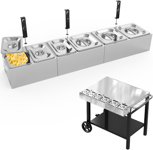 Topping Station for Pizza Oven Cart Table, 6 Seasoning Containers with Lid, Condiment Serving Tray for Grill Stand, C-Clamp for Different Tabletop