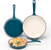 Nonstick Enameled Cast Iron Cookware, 3 Frying Pan Set 8-Inch, 9.5-Inch Frying Pan & 11-Inch Frying Pan, Compatible with All Stovetops, Light Cyan