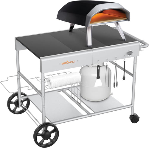 Upgraded Pizza Oven Cart Table for Ooni Koda/Karu/Fyra 16 & 12, Movable Rolling Kitchen Cart, Grill Stand for Ninja Woodfire, Blackstone Griddle