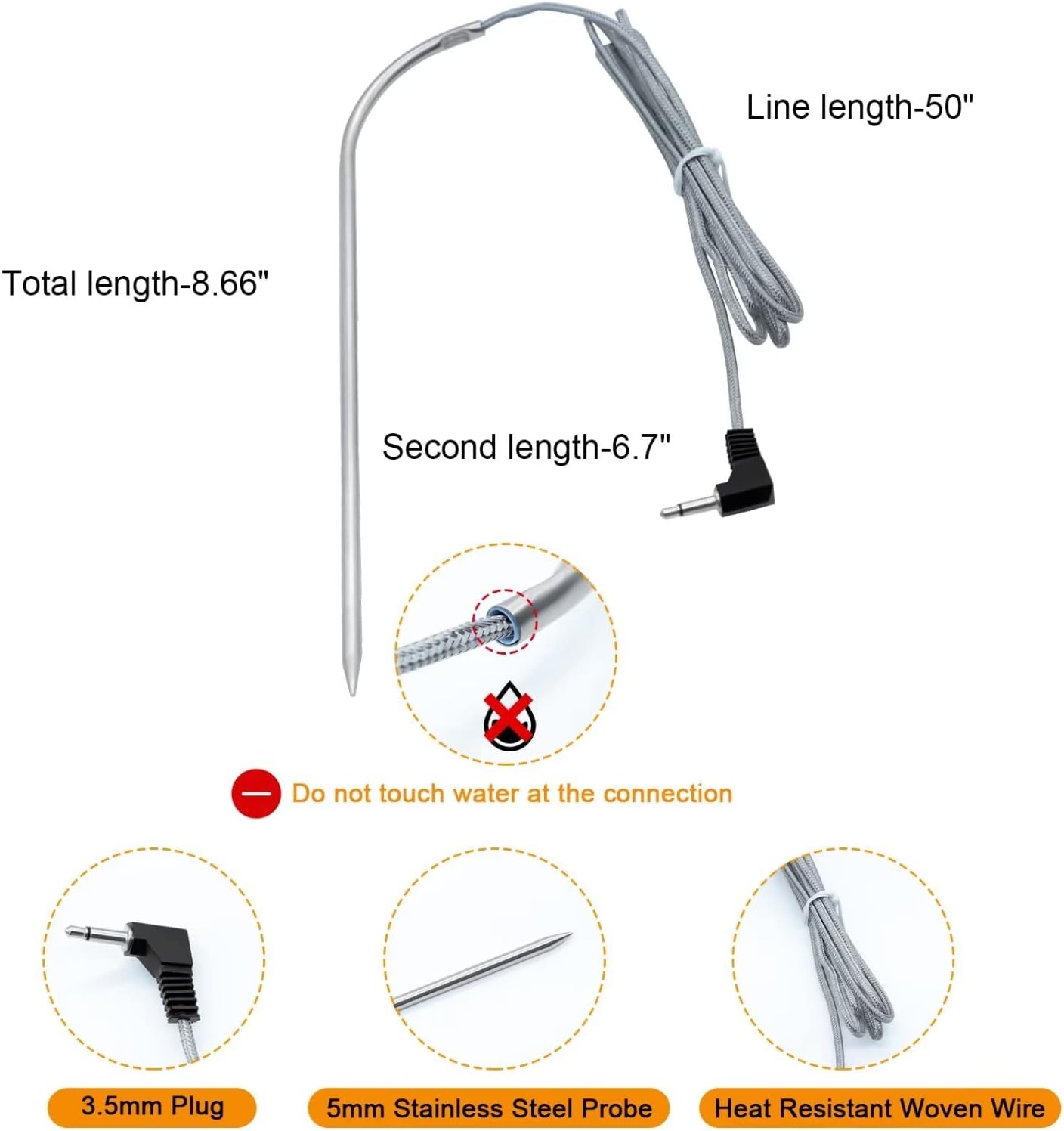 Meat Probe Part 9004190170 Meat Probes Kit fits Masterbuilt Gravity 560, 800, 1050 Ser ...