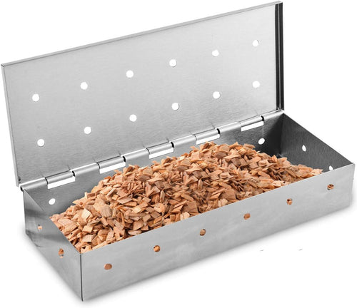 Top Meat Smokers Box Barbecue Grilling Accessories, Add Smokey BBQ Flavor on Gas Grill or Charcoal Grills with This Stainless Steel Wood Chip Smoker Box
