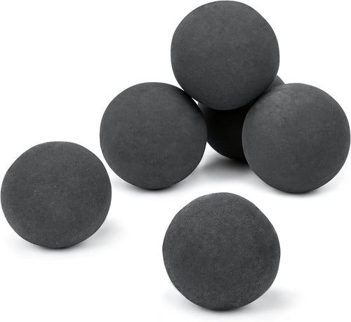 5 Inch Black Round Ceramic Fire Balls for Fire Pit, Tempered Fire Stones for Natural or Propane Fireplace, Set of 6 Reusable Fireballs