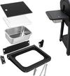 Side Table Shelf for Weber Searwood 600 / XL 600 Pellet Smoker, Foldable BBQ Prep Station with Stainless Steel Pan, Cutting Board, Lid & Hooks